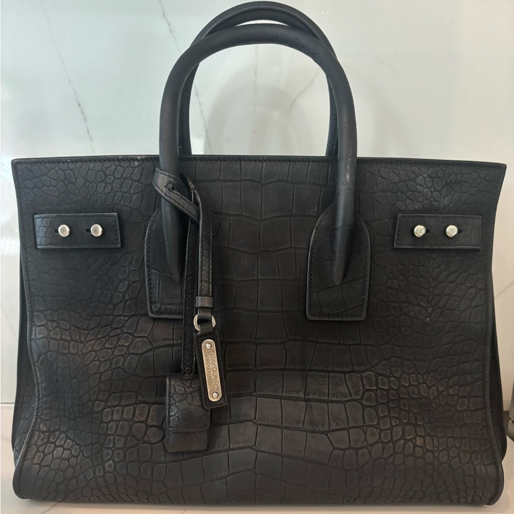 Authentic Black Crocodile Embossed Tote Bag